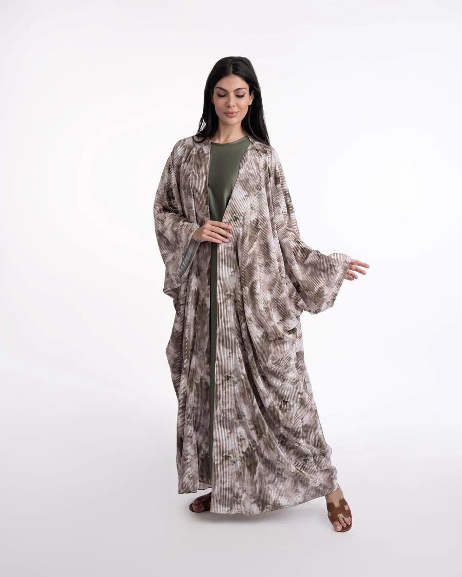 Ruba Printed Abaya – Khaki supplied by Yiwu Huanyu Trading Company