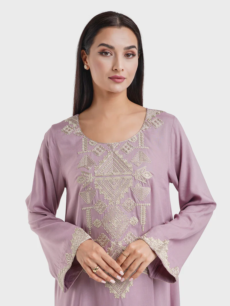 Mauve Embroidered Jalabiya supplied by Yiwu Huanyu Trading Company