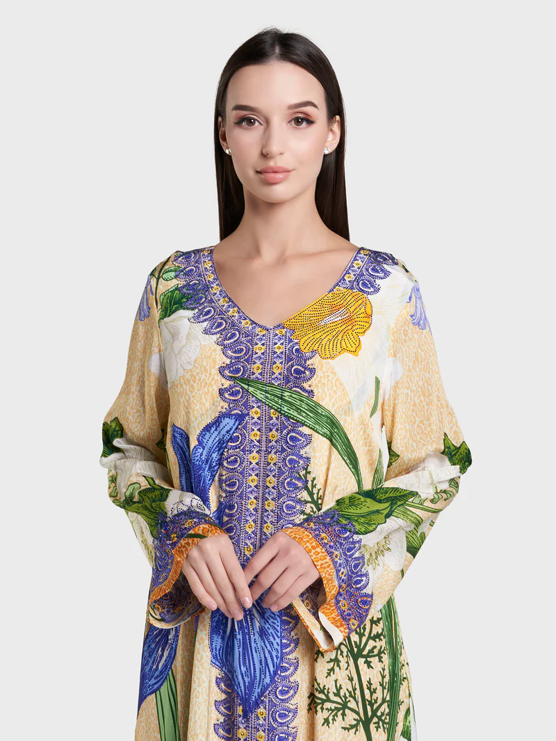 Golden Yellow Occasion Jalabiya supplied by Yiwu Huanyu Trading Company
